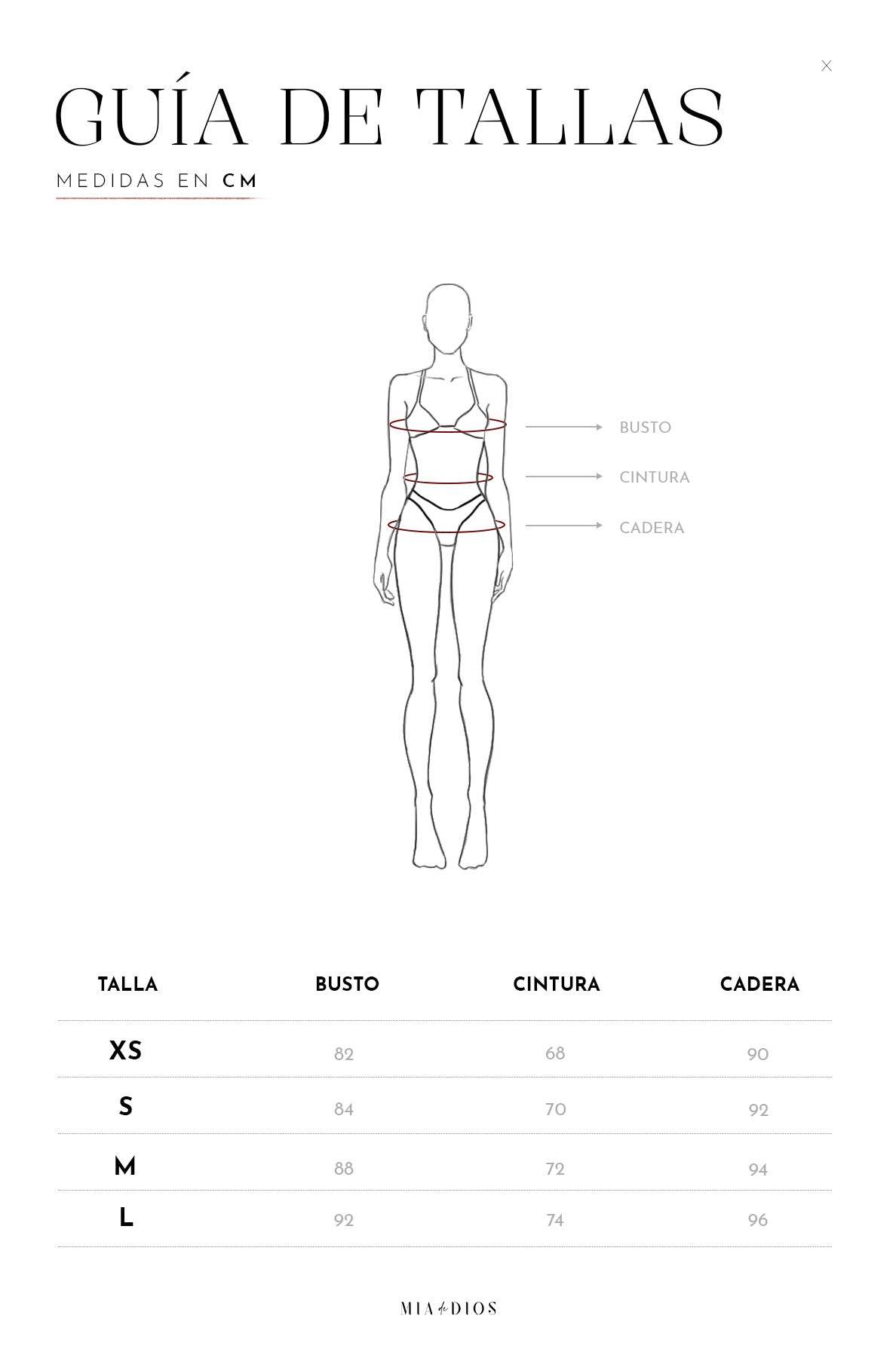 GUIA DE TALLA MUJER – Mia De Dios